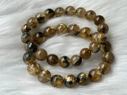 Brazil Old Mine Gold Rutile Quartz Bracelet A Grade 100% Natural Crystal Gemstone - JING WEN CRYSTAL