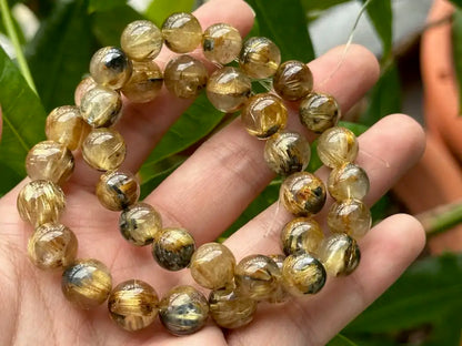 Brazil Old Mine Gold Rutile Quartz Bracelet A Grade 100% Natural Crystal Gemstone - JING WEN CRYSTAL