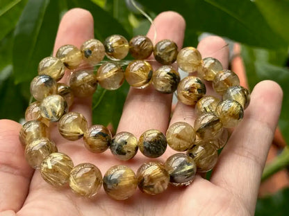 Brazil Old Mine Gold Rutile Quartz Bracelet A Grade 100% Natural Crystal Gemstone - JING WEN CRYSTAL