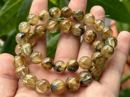 Brazil Old Mine Gold Rutile Quartz Bracelet A Grade 100% Natural Crystal Gemstone - JING WEN CRYSTAL