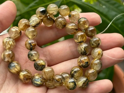 Brazil Old Mine Gold Rutile Quartz Bracelet A Grade 100% Natural Crystal Gemstone - JING WEN CRYSTAL