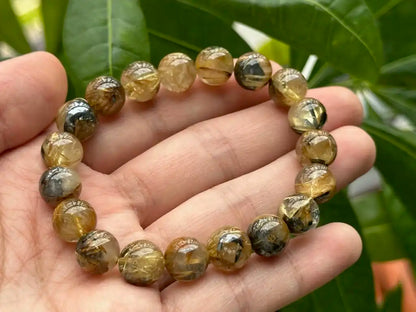 Brazil Old Mine Gold Rutile Quartz Bracelet A Grade 100% Natural Crystal Gemstone - JING WEN CRYSTAL