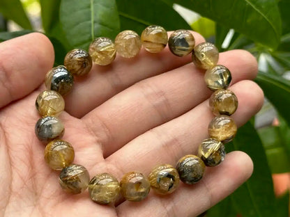 Brazil Old Mine Gold Rutile Quartz Bracelet A Grade 100% Natural Crystal Gemstone - JING WEN CRYSTAL