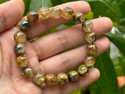 Brazil Old Mine Gold Rutile Quartz Bracelet A Grade 100% Natural Crystal Gemstone - JING WEN CRYSTAL