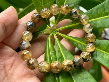 Brazil Old Mine Gold Rutile Quartz Bracelet A Grade 100% Natural Crystal Gemstone - JING WEN CRYSTAL