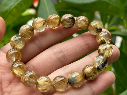 Brazil Old Mine Gold Rutile Quartz Bracelet A Grade 100% Natural Crystal Gemstone - JING WEN CRYSTAL