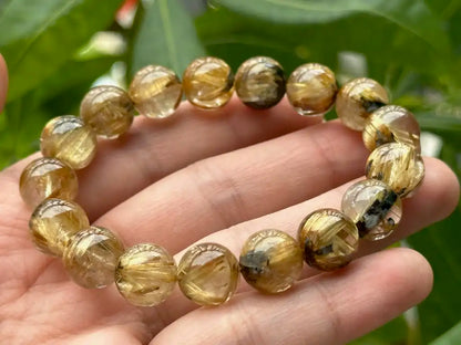 Brazil Old Mine Gold Rutile Quartz Bracelet A Grade 100% Natural Crystal Gemstone - JING WEN CRYSTAL