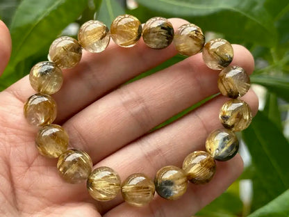 Brazil Old Mine Gold Rutile Quartz Bracelet A Grade 100% Natural Crystal Gemstone - JING WEN CRYSTAL