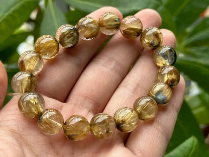 Brazil Old Mine Gold Rutile Quartz Bracelet A Grade 100% Natural Crystal Gemstone - JING WEN CRYSTAL