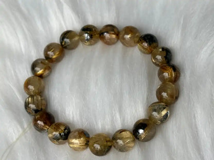 Brazil Old Mine Gold Rutile Quartz Bracelet A Grade 100% Natural Crystal Gemstone - JING WEN CRYSTAL