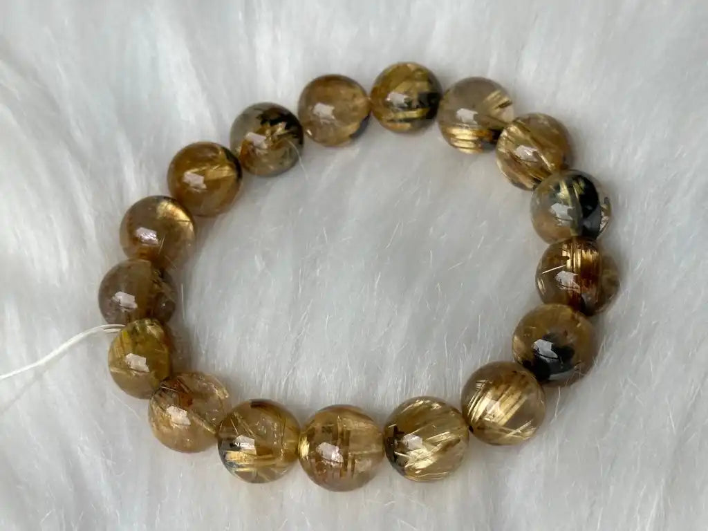 Brazil Old Mine Gold Rutile Quartz Bracelet A Grade 100% Natural Crystal Gemstone - JING WEN CRYSTAL