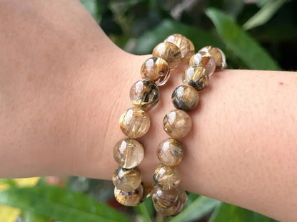 Brazil Old Mine Gold Rutile Quartz Bracelet A Grade 100% Natural Crystal Gemstone - JING WEN CRYSTAL