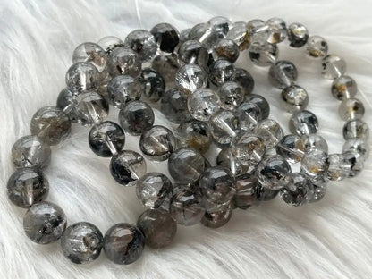 USA Herkimer Quartz Diamond with Black Anthraxolite Bracelet 100% Natural Crystal Gemstone - JING WEN CRYSTAL