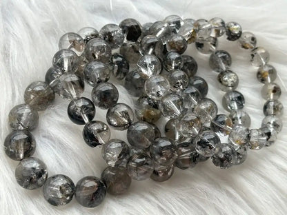 USA Herkimer Quartz Diamond with Black Anthraxolite Bracelet 100% Natural Crystal Gemstone - JING WEN CRYSTAL