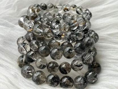 USA Herkimer Quartz Diamond with Black Anthraxolite Bracelet 100% Natural Crystal Gemstone - JING WEN CRYSTAL