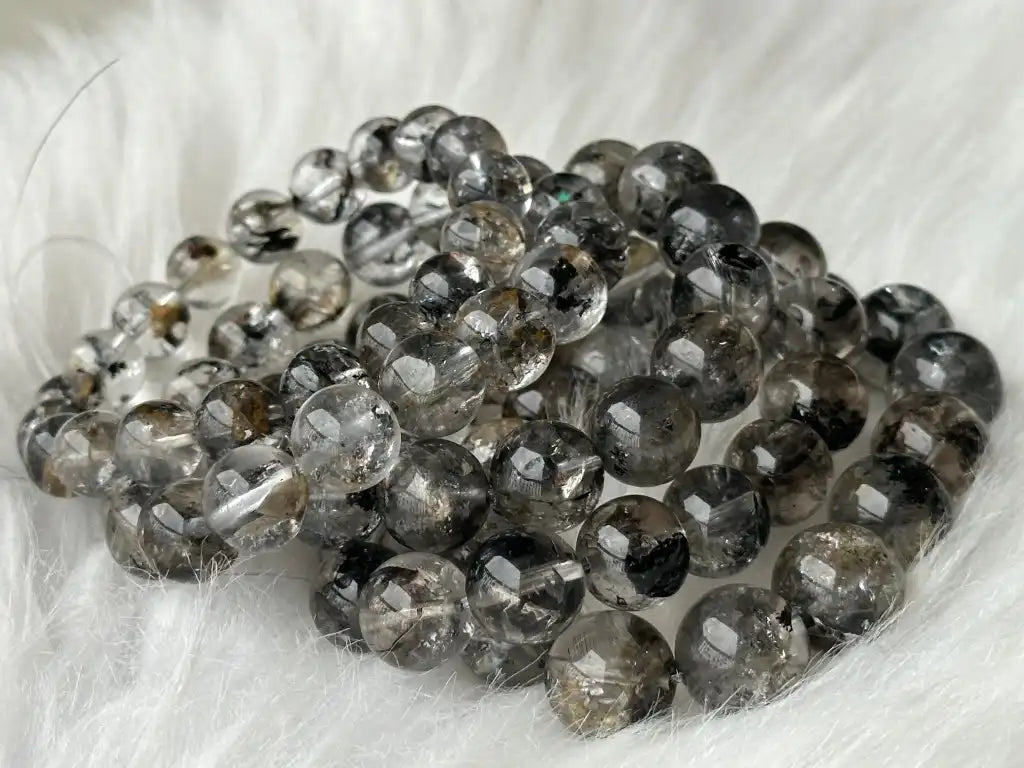 USA Herkimer Quartz Diamond with Black Anthraxolite Bracelet 100% Natural Crystal Gemstone - JING WEN CRYSTAL