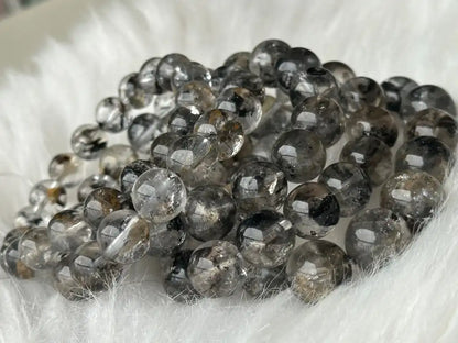 USA Herkimer Quartz Diamond with Black Anthraxolite Bracelet 100% Natural Crystal Gemstone - JING WEN CRYSTAL