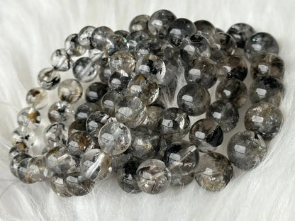 USA Herkimer Quartz Diamond with Black Anthraxolite Bracelet 100% Natural Crystal Gemstone - JING WEN CRYSTAL