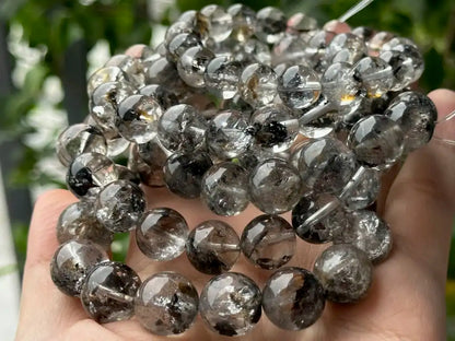 USA Herkimer Quartz Diamond with Black Anthraxolite Bracelet 100% Natural Crystal Gemstone - JING WEN CRYSTAL