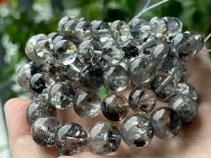 USA Herkimer Quartz Diamond with Black Anthraxolite Bracelet 100% Natural Crystal Gemstone - JING WEN CRYSTAL