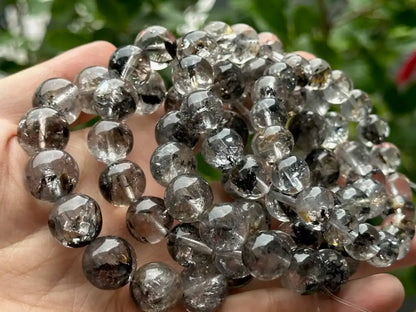 USA Herkimer Quartz Diamond with Black Anthraxolite Bracelet 100% Natural Crystal Gemstone - JING WEN CRYSTAL