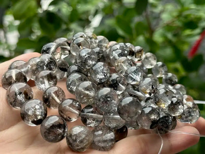 USA Herkimer Quartz Diamond with Black Anthraxolite Bracelet 100% Natural Crystal Gemstone - JING WEN CRYSTAL