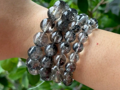 USA Herkimer Quartz Diamond with Black Anthraxolite Bracelet 100% Natural Crystal Gemstone - JING WEN CRYSTAL