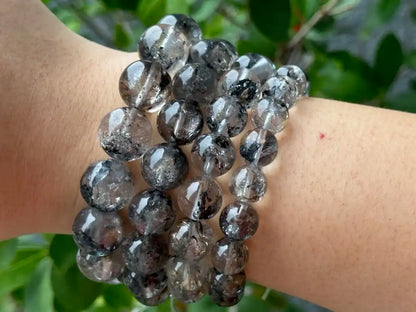 USA Herkimer Quartz Diamond with Black Anthraxolite Bracelet 100% Natural Crystal Gemstone - JING WEN CRYSTAL