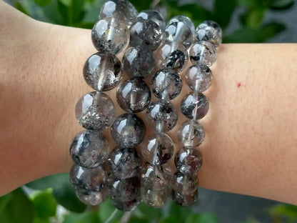 USA Herkimer Quartz Diamond with Black Anthraxolite Bracelet 100% Natural Crystal Gemstone - JING WEN CRYSTAL