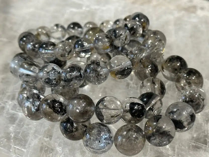 USA Herkimer Quartz Diamond with Black Anthraxolite Bracelet 100% Natural Crystal Gemstone - JING WEN CRYSTAL