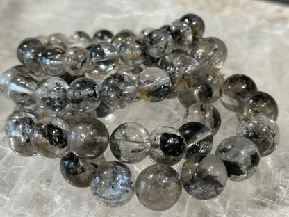 USA Herkimer Quartz Diamond with Black Anthraxolite Bracelet 100% Natural Crystal Gemstone - JING WEN CRYSTAL