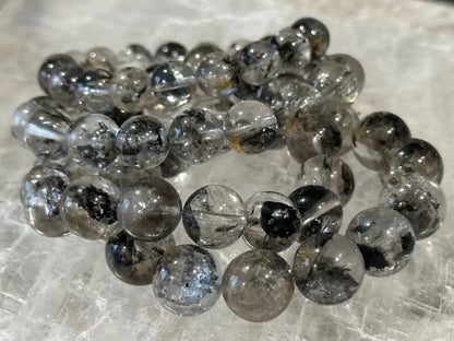 USA Herkimer Quartz Diamond with Black Anthraxolite Bracelet 100% Natural Crystal Gemstone - JING WEN CRYSTAL