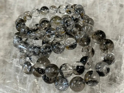 USA Herkimer Quartz Diamond with Black Anthraxolite Bracelet 100% Natural Crystal Gemstone - JING WEN CRYSTAL