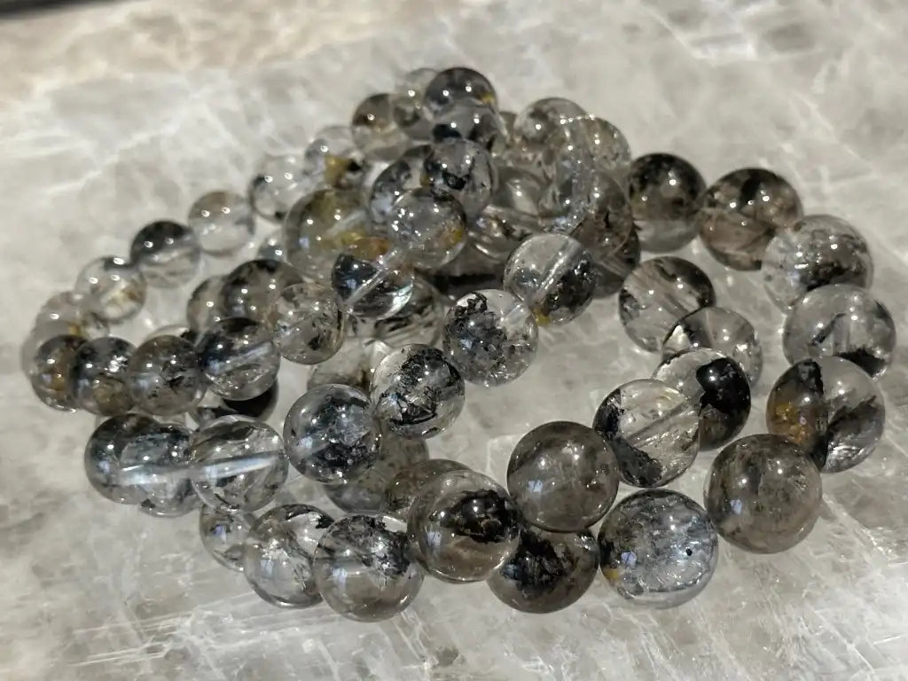 USA Herkimer Quartz Diamond with Black Anthraxolite Bracelet 100% Natural Crystal Gemstone - JING WEN CRYSTAL