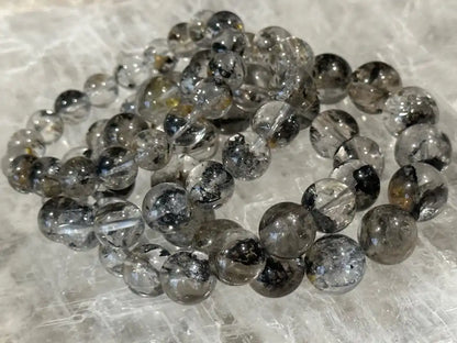 USA Herkimer Quartz Diamond with Black Anthraxolite Bracelet 100% Natural Crystal Gemstone - JING WEN CRYSTAL