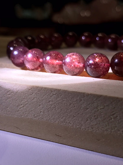 Russia Strawberry Quartz Bracelet  A Grade 100% Natural Crystal Gemstone