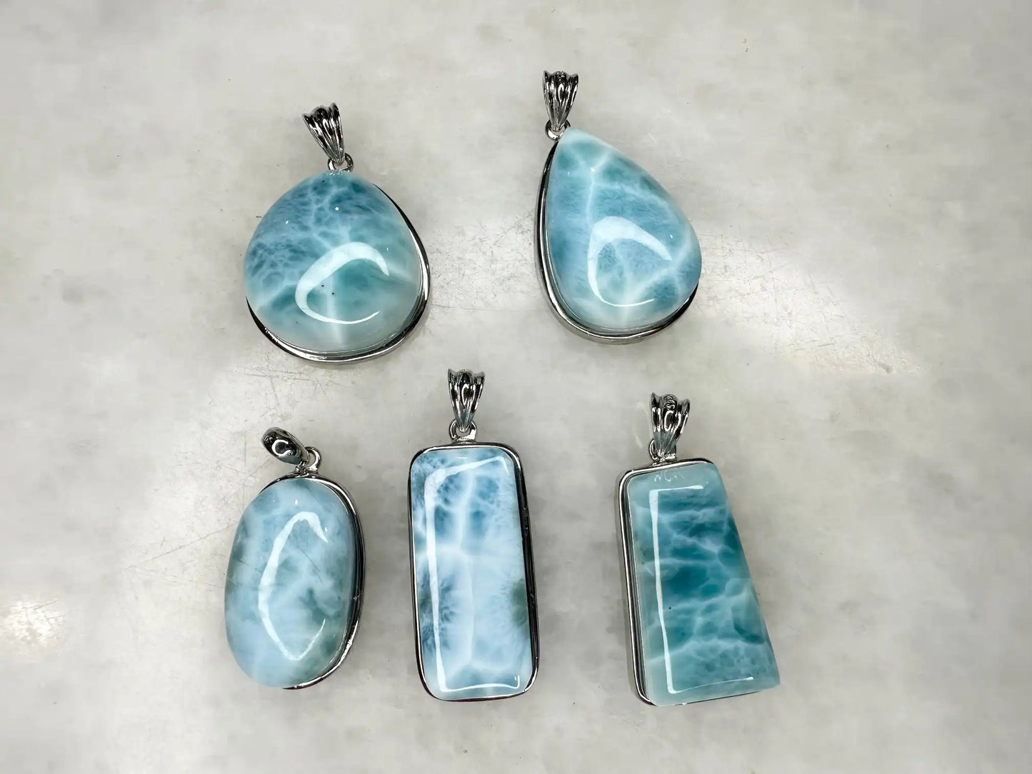 Dominican Republic Larimar Pendant A Grade in Silver 925 100% Natural Crystal Gemstone - JING WEN CRYSTAL