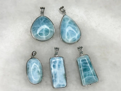 Dominican Republic Larimar Pendant A Grade in Silver 925 100% Natural Crystal Gemstone - JING WEN CRYSTAL