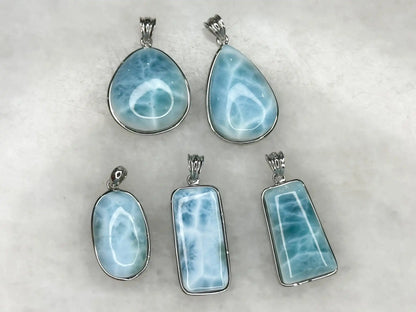 Dominican Republic Larimar Pendant A Grade in Silver 925 100% Natural Crystal Gemstone - JING WEN CRYSTAL