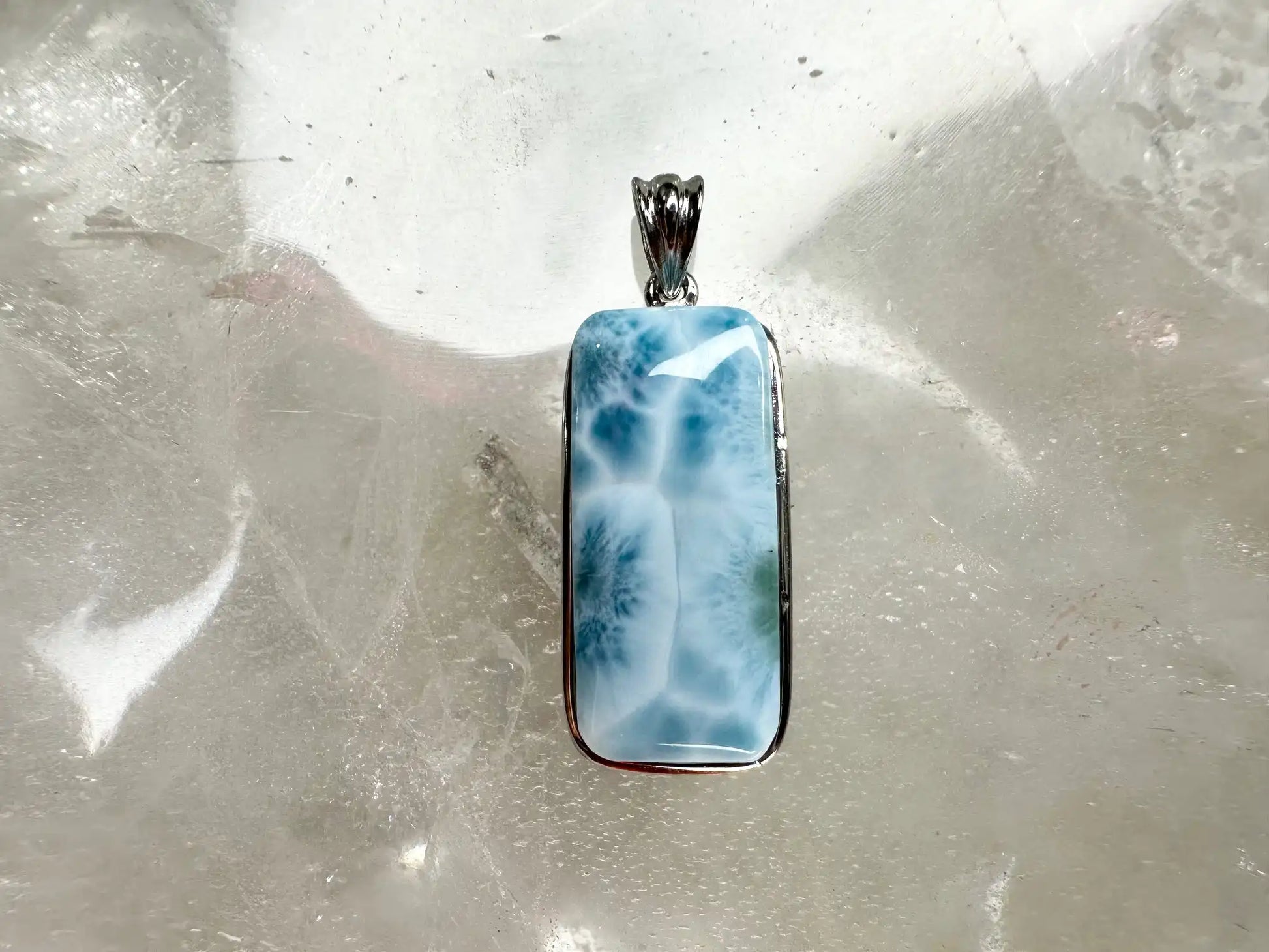 Dominican Republic Larimar Pendant A Grade in Silver 925 100% Natural Crystal Gemstone - JING WEN CRYSTAL