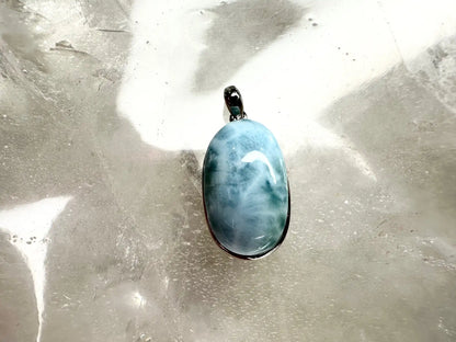 Dominican Republic Larimar Pendant A Grade in Silver 925 100% Natural Crystal Gemstone - JING WEN CRYSTAL