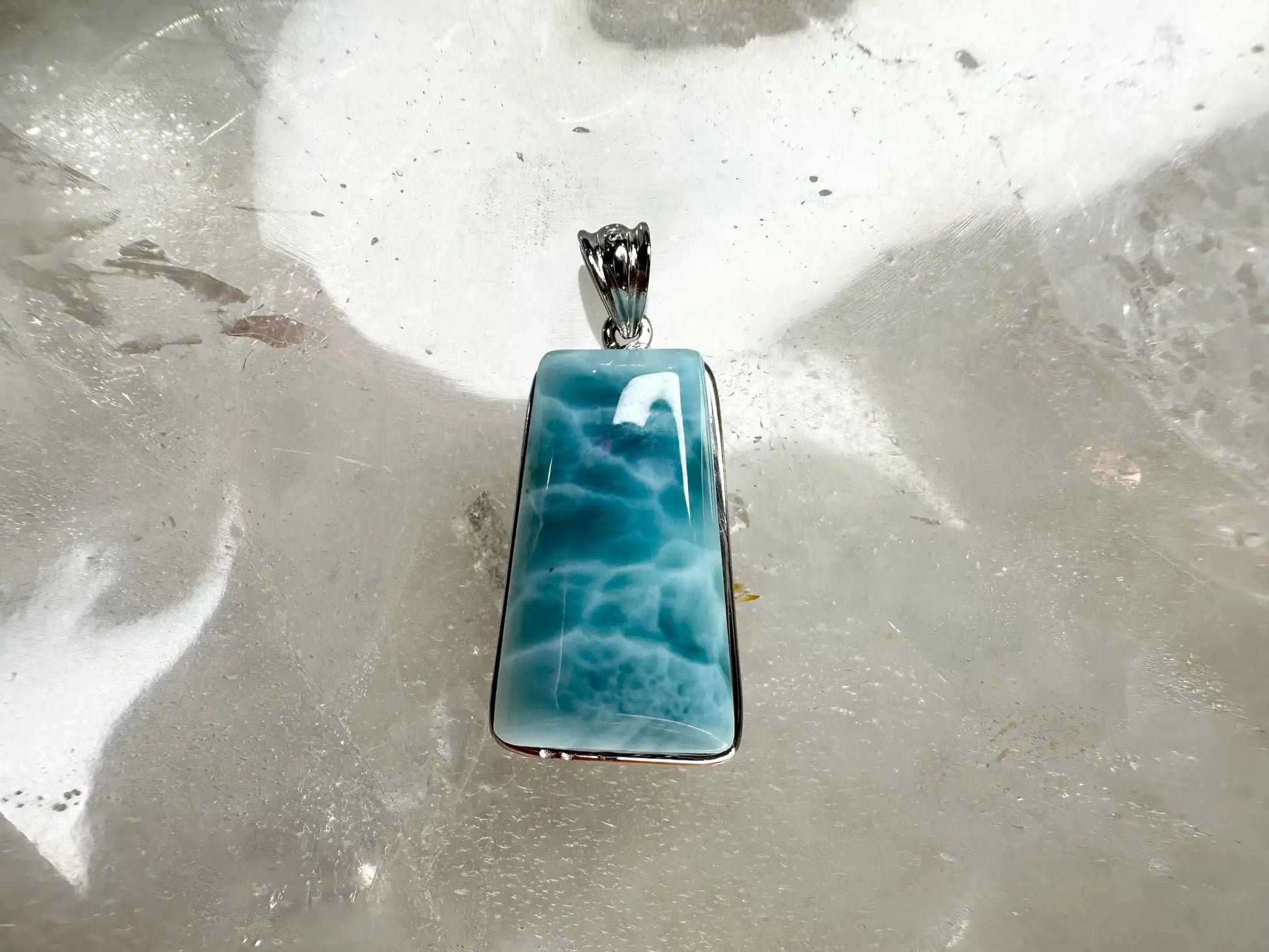 Dominican Republic Larimar Pendant A Grade in Silver 925 100% Natural Crystal Gemstone - JING WEN CRYSTAL