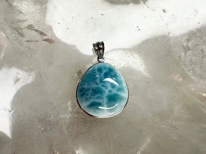 Dominican Republic Larimar Pendant A Grade in Silver 925 100% Natural Crystal Gemstone - JING WEN CRYSTAL