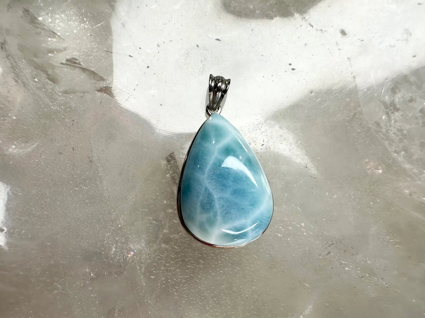 Dominican Republic Larimar Pendant A Grade in Silver 925 100% Natural Crystal Gemstone - JING WEN CRYSTAL