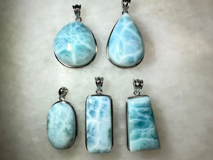 Dominican Republic Larimar Pendant A Grade in Silver 925 100% Natural Crystal Gemstone - JING WEN CRYSTAL