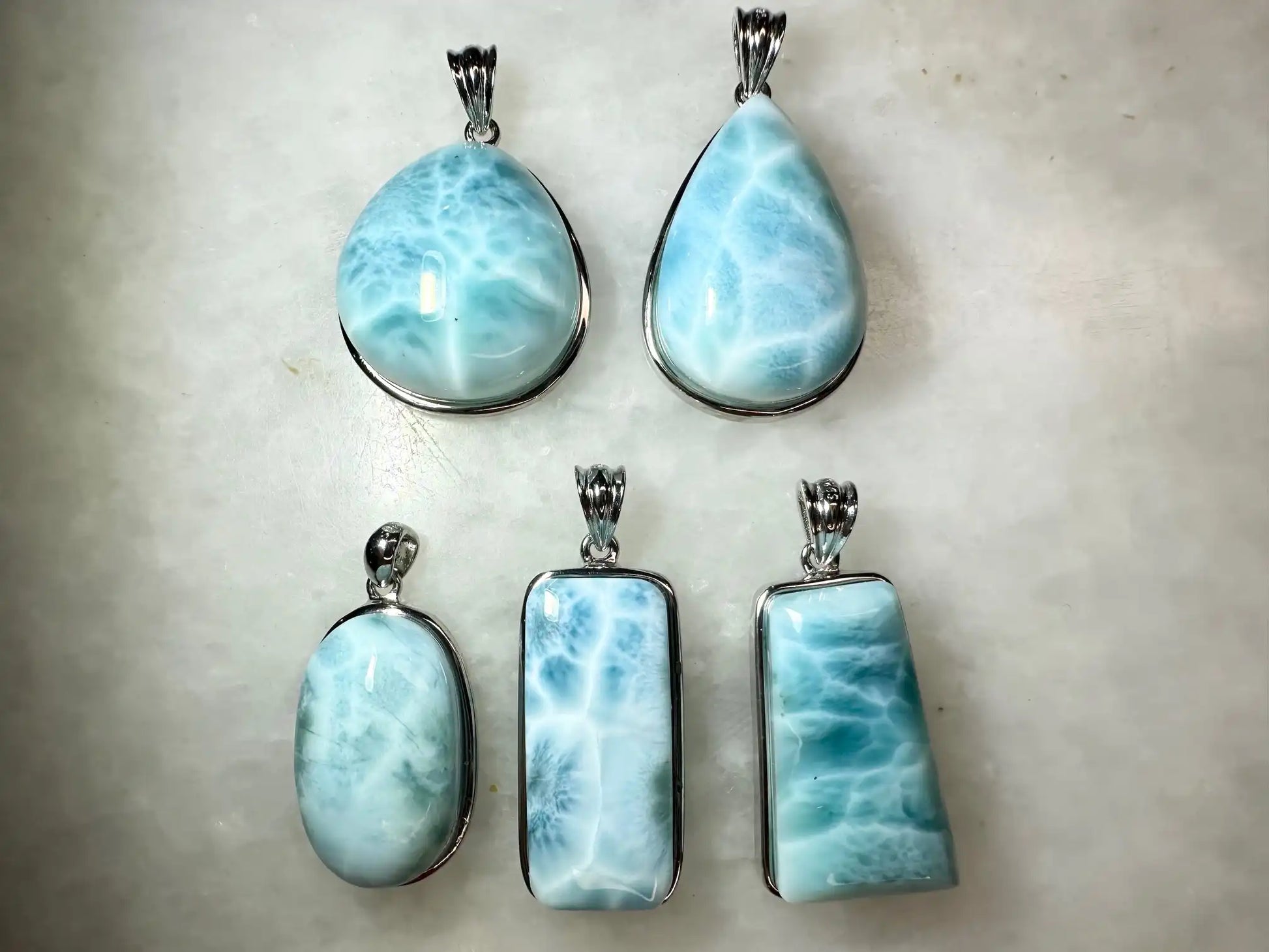 Dominican Republic Larimar Pendant A Grade in Silver 925 100% Natural Crystal Gemstone - JING WEN CRYSTAL