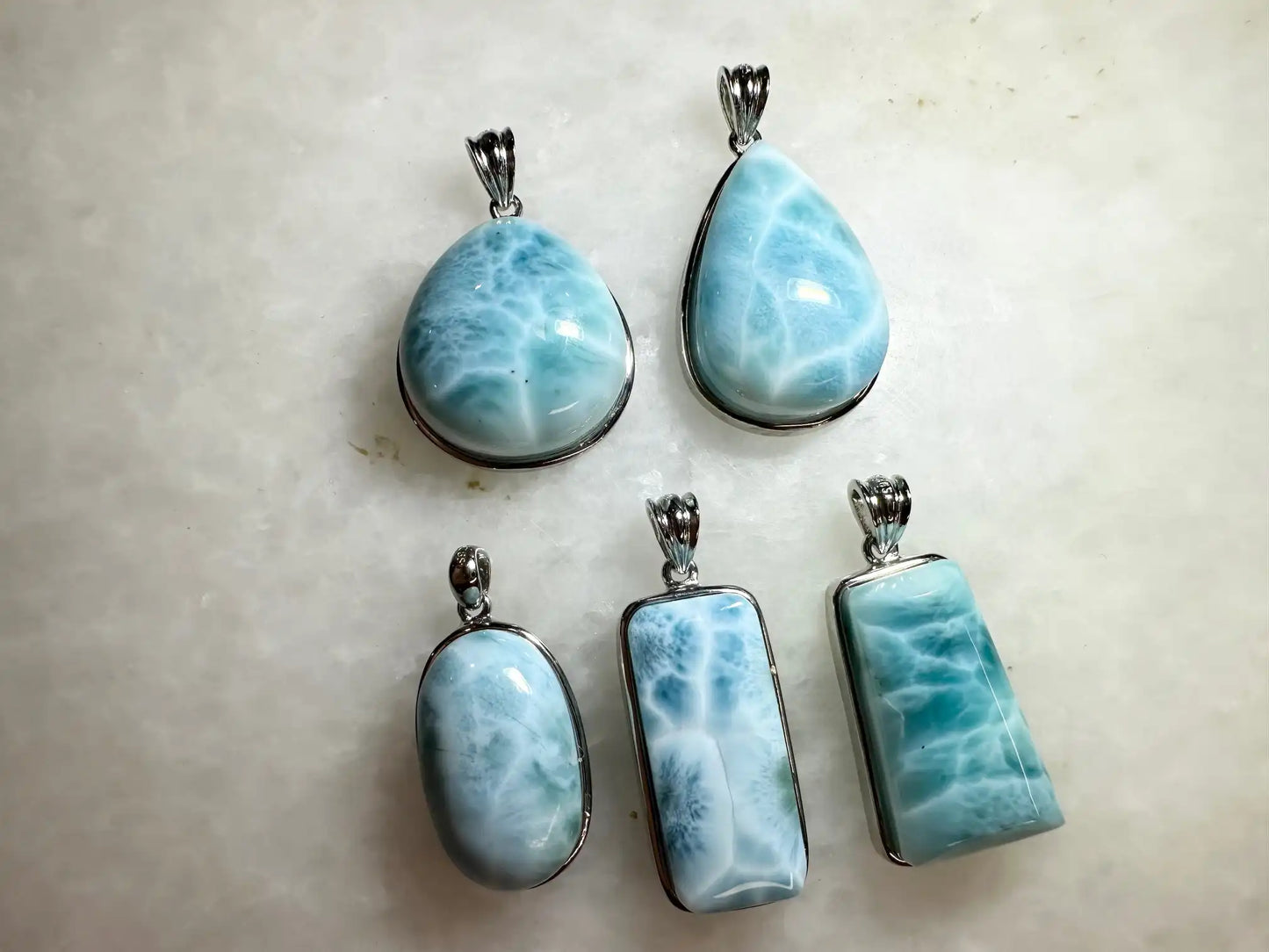 Dominican Republic Larimar Pendant A Grade in Silver 925 100% Natural Crystal Gemstone - JING WEN CRYSTAL