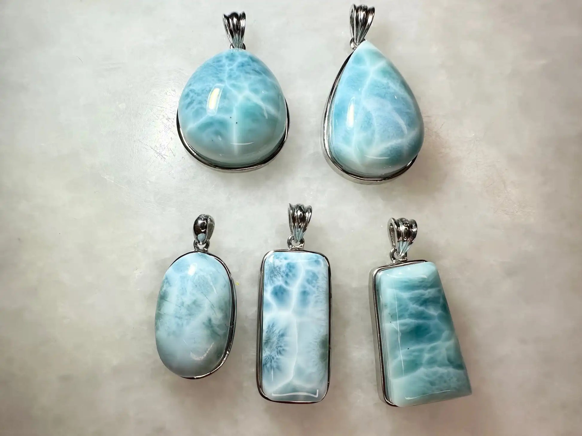 Dominican Republic Larimar Pendant A Grade in Silver 925 100% Natural Crystal Gemstone - JING WEN CRYSTAL