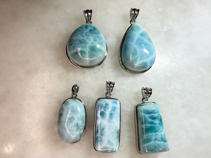 Dominican Republic Larimar Pendant A Grade in Silver 925 100% Natural Crystal Gemstone - JING WEN CRYSTAL