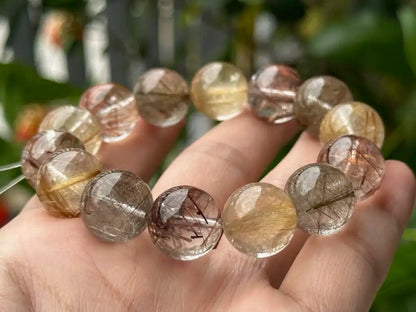 Brazil Mix Season Old Rutile Quartz Bracelet A Grade 100% Natural Crystal Gemstone - JING WEN CRYSTAL